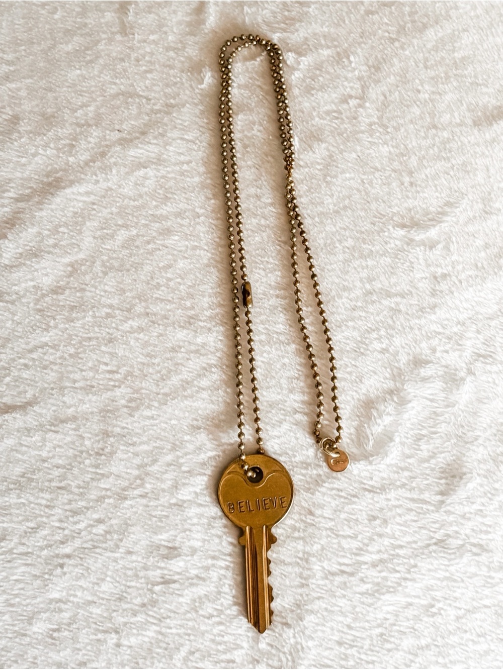 The Giving Keys 'BELIEVE' Key Pendant Necklace - Gold/Brass - 26”L